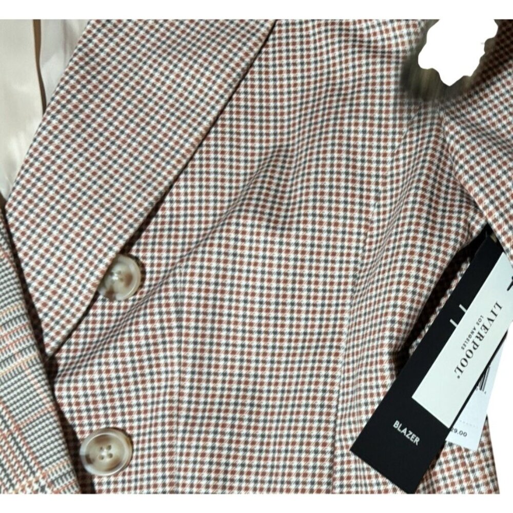 NEW LIVERPOOL Glen Plaid Half & Half Blazer Coat Jacket Size L Lava Flow - Picture 4 of 7
